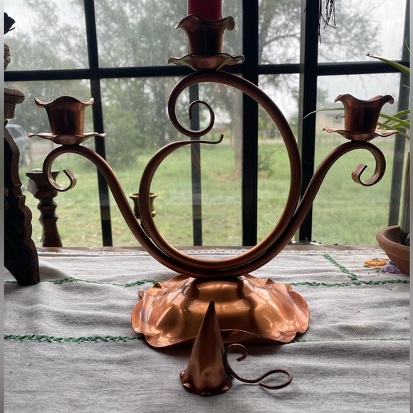 VTG Gregorian Copper Candelabra- Mid Century, 1950’s! 3 Arms Hanging Snuffer! - Picture 4 of 14